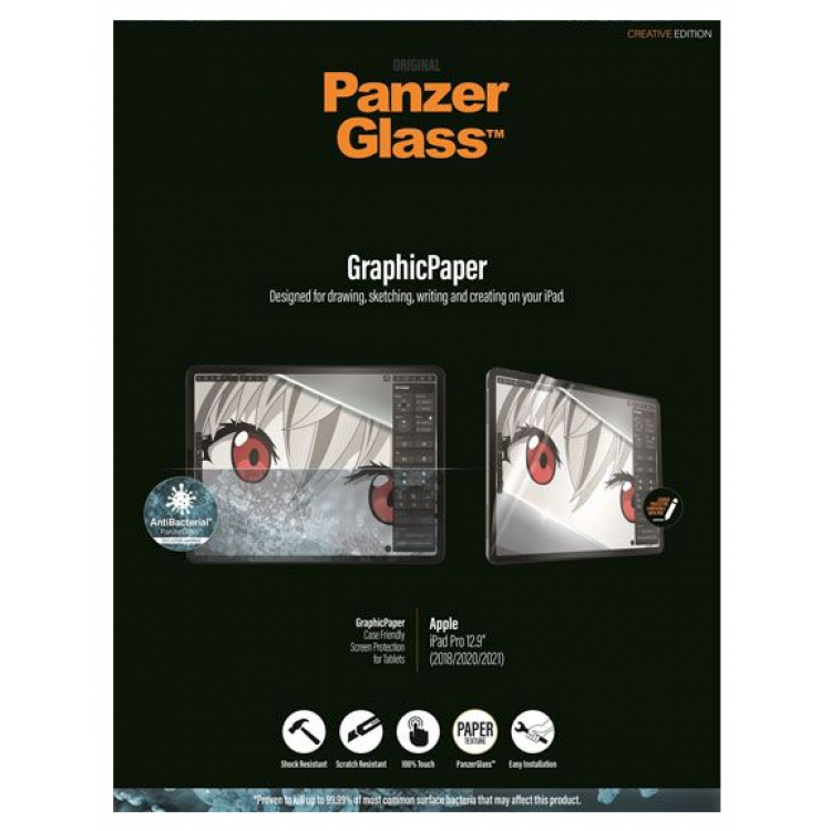 PanzerGlass GraphicPaper Anti-Bacterial προστασία Οθόνης Paper Feel Glass Fullcover για Apple iPad Pro 12.9 (2018/20/21/22 - 3rd/4th/5th/6th gen) - ΔΙΑΦΑΝΟ - PG-2735